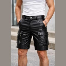 Men's Black Leather Shorts Handmade Genuine Cowhide Party Festival Wear 32 42