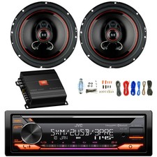 JVC Single DIN Bluetooth CD Receiver, Amp w/Kit, 2x 6.5" 300W Marine Speaker