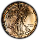 1992 1 oz Silver American Eagle - PQ Rainbow Rim Toning - BU - SKU-E3588