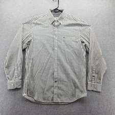 Lacoste Shirt Mens Medium White Navy Striped Button Down Long Sleeve Logo Pocket