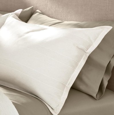 Boll & Branch Flannel Fine Line Stripe Standard Pillowcases Set Ivory/Oak