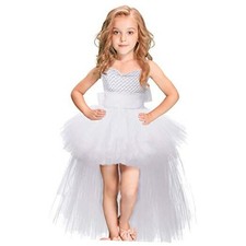 Girls Tutu Dress with Train Handmade V-Neck Tulle Evening 11-12 Years White