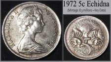 Australia 1972 5c Five Cent Echidna  Key Date  - Circulated [G1]