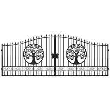 20x8 FT Steel Dual Swing Driveway Gate Tree Style Powder Coated Rust Resistant
