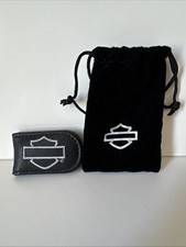 HARLEY DAVIDSON Money Clip Black Genuine Leather White Stitching Magnetic