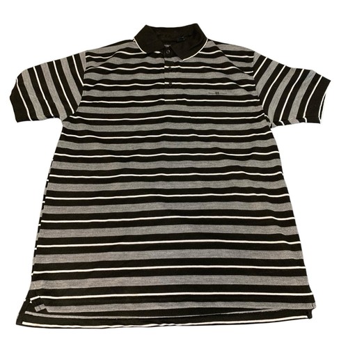 Sahara Golf Shirt Mens Sz L S/S Collared Embroidered Striped Black Gray White