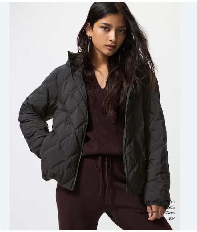 Uniqlo Pufftech Jacket Womens Large Black Hooded Quilted Puffer