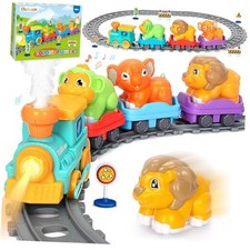 Electric Train Set for Toddlers, Realistic Steam Train Toys for Kids Animals