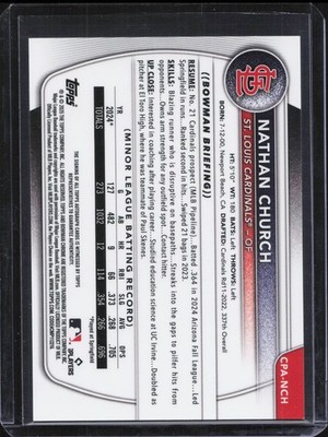 2025 Bowman Chrome Nathan Church 1st True Blue Refractor Auto /150