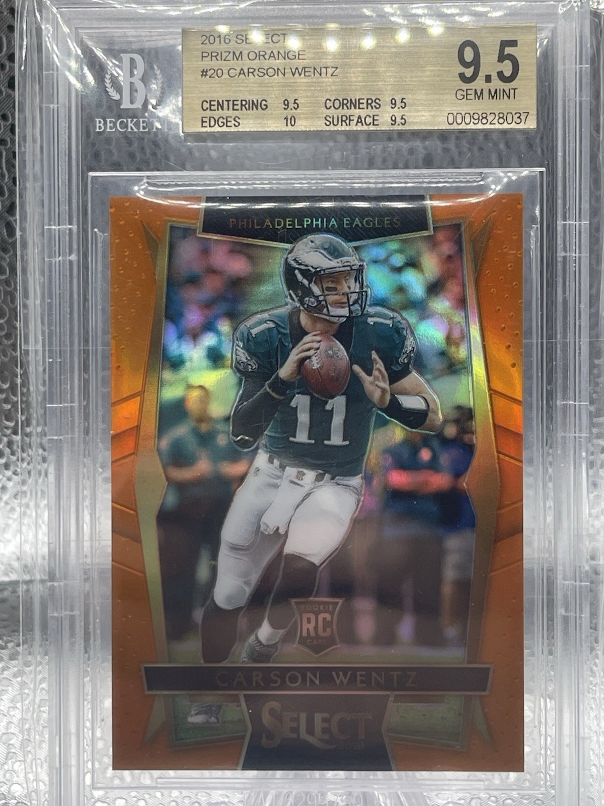 Panini 2016 Select Carson Wentz #20 Orange Prizm /49 RC BGS 9.5