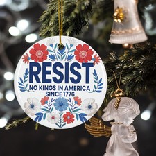 Resist Patriotic Ceramic Christmas Ornament No Kings in America Xmas Keepsake