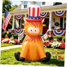 4 FT Tall 4th of July Inflatables Yard Decorations Highland Cow, 4th of July