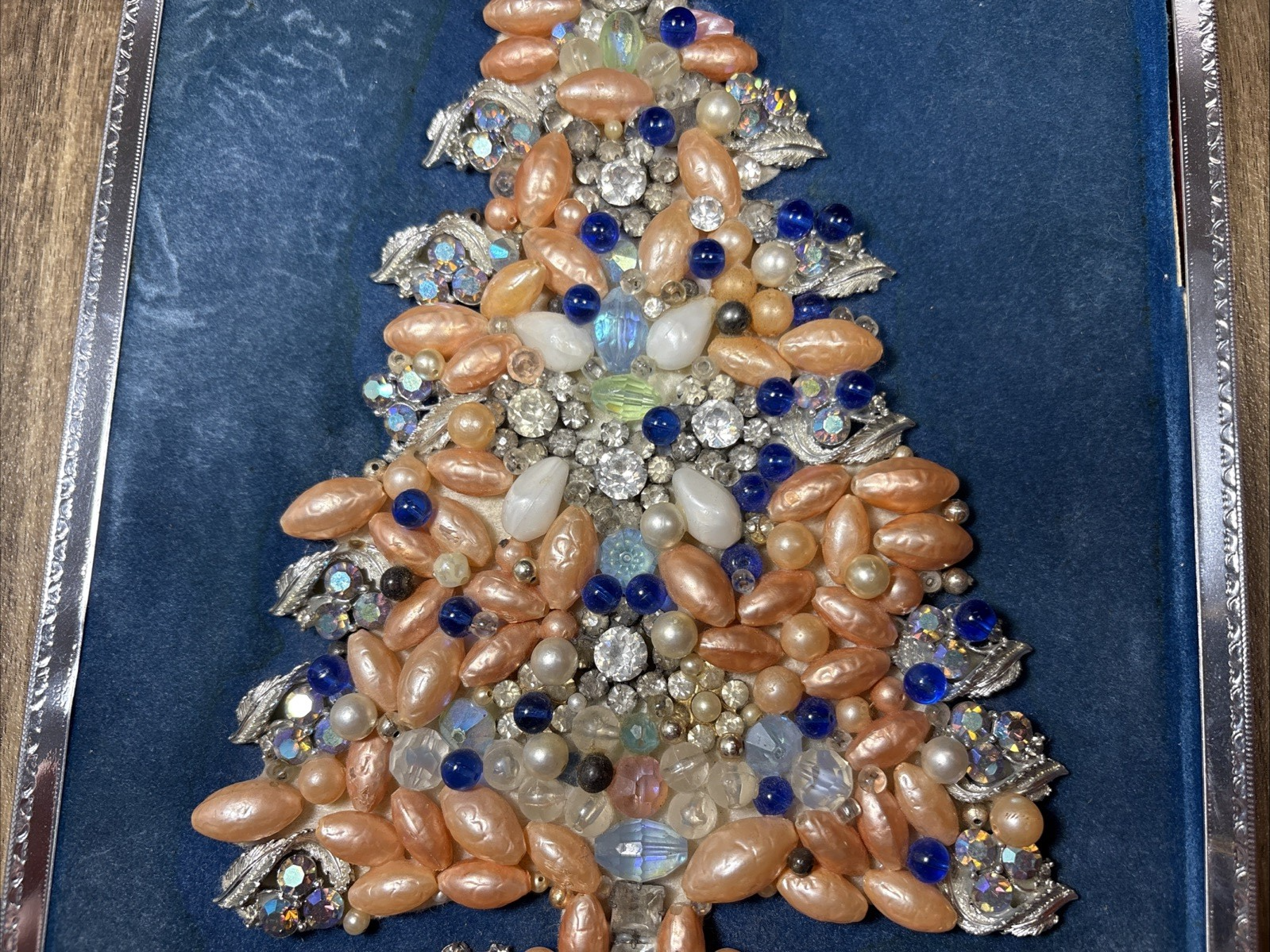 Vintage Framed Handmade Christmas Tree Art Costume Jewelry on Velvet ...