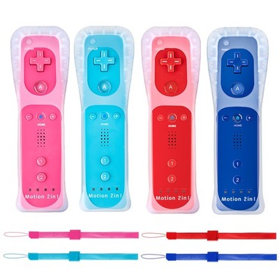 DTianSir 4Pack Motion Plus Wii Remote Controllers Pink+Light Blue+Red+Blue 