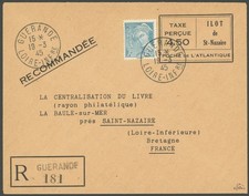 ST.NAZAIRE Ganzsachen: 1945, 4.50 Fr. Taxe Perque, Ganzsachenkarte mit