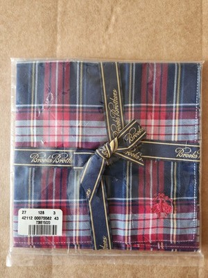 Brooks Brothers Navy, Red, Yellow & White Plaid Pocket Square