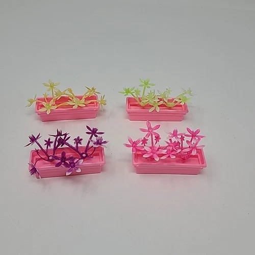 Vintage Barbie 1992 Fold n Fun House Planter Boxes w/ Original Flowers Set of 4