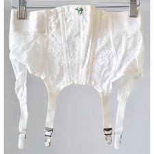 VINTAGE NEW 1950's Women's White Lace Girdle Garter Belt w/Heart Nylon Size L