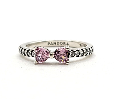 PANDORA 925 Ale Silver Pave Sparkling Pink Bow Ring 193510C01-54-US7