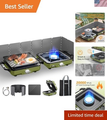 Compact Folding 2 Burner Propane Camp Stove with Frying Pan & Coffee Stand