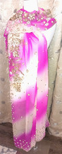 Indian Sari Dupatta Sheer Scarf Fuchsia Pink Pearls Sequins Ethnic Wrap 94x39 EC