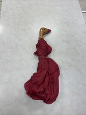 Vintage Wooden Duck Head Handle Grip Red Umbrella w/Strap Push Button