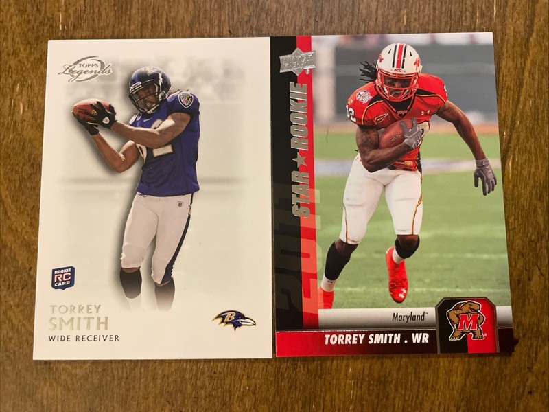 (2) Torrey Smith RC 2011 Topps Legends & Upper Deck Rookie Lot Combined Shipping