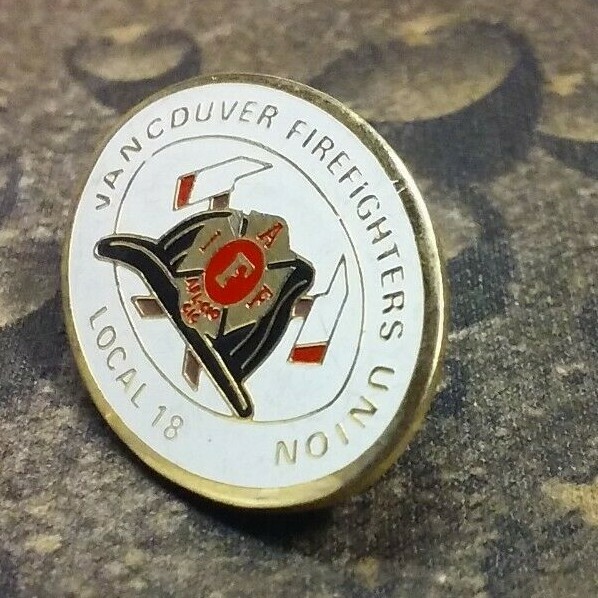 IAFF Vancouver Firefighters Union Local 18 AFL CIO pin badge with typo