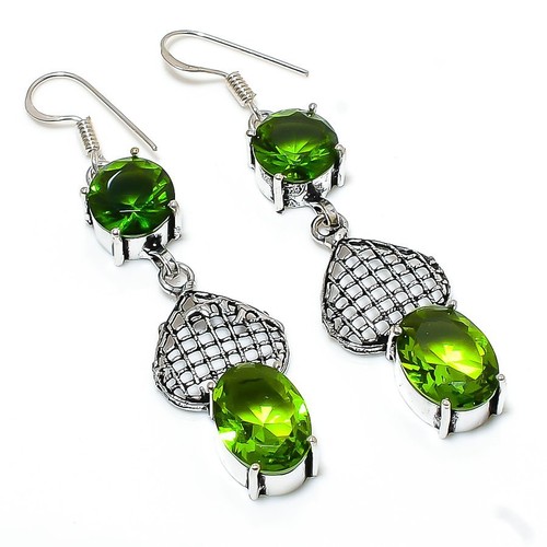 Pendentif bijou fait main en argent sterling 925 péridot vert taille