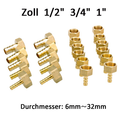 Schlauchtülle Messing Schlauchanschluss zyl Innengewinde 1/2'' 3/4'' 1'' Zoll