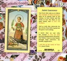 St. Saint Lawrence with  prayer - Laminated  Holy Card E24-476