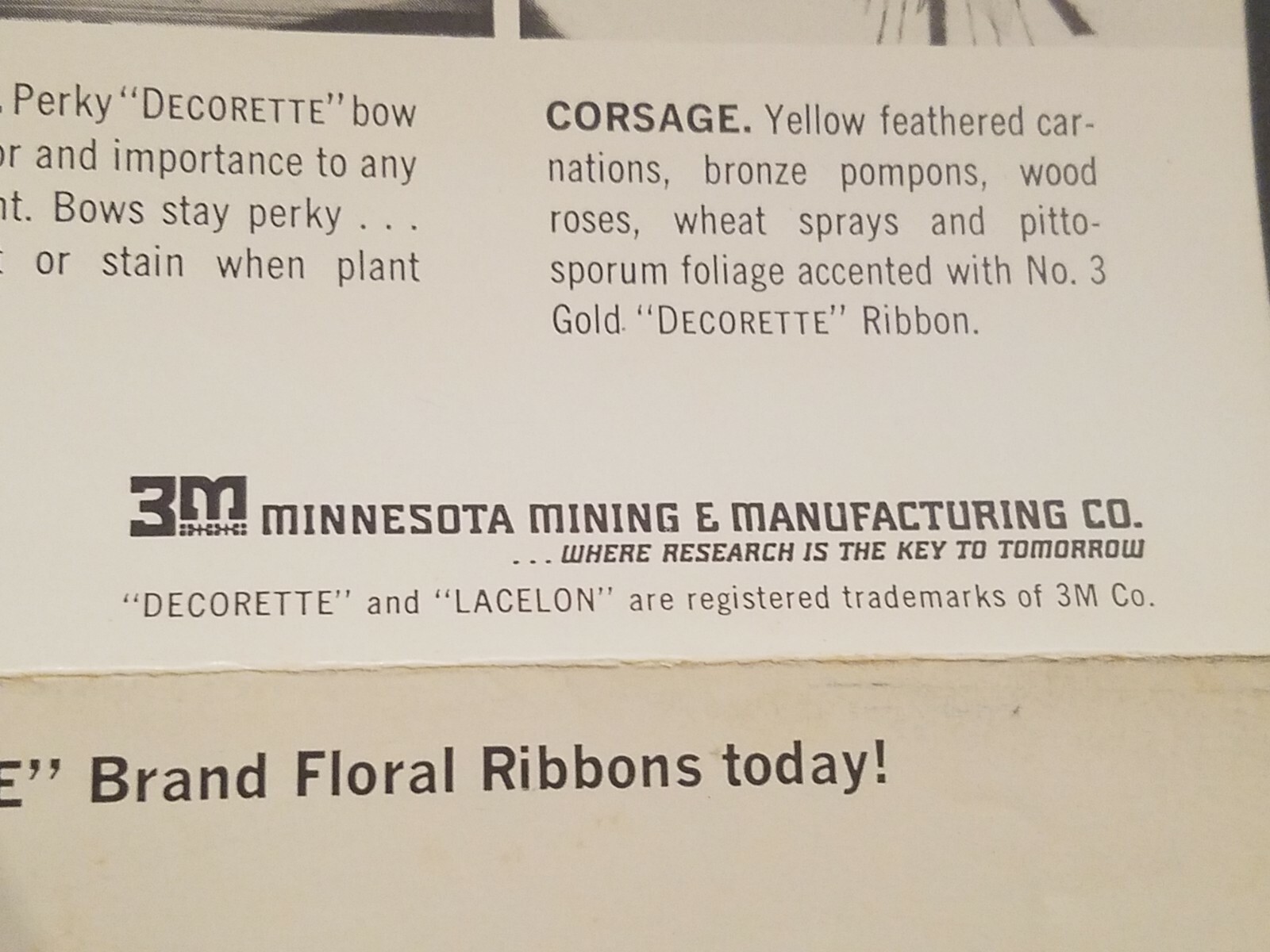 Vintage Advertising Sheet for Decorette Ribbon 3M Minnesota Mining ...