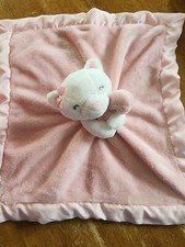 Carter's Pink Plush Satin Trim White Kitty With Bow Security Blanket Lovey