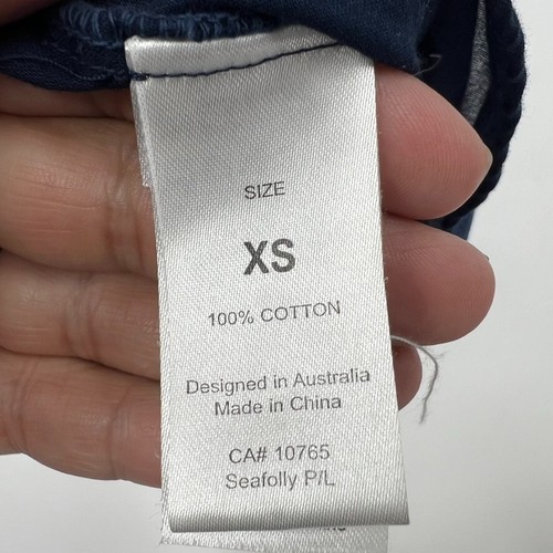 Seafolly Mujer XS Tinte Azul Blanco Botón Frontal Natación Cubre Algodón - Imagen 6 de 8