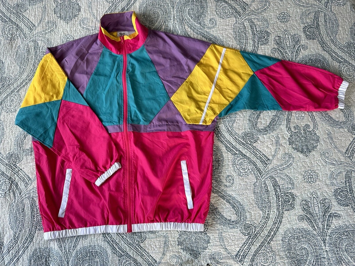 Funny Guy Creation Mens Jacket Large Nylon Color Block Retro