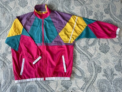 Funny Guy Creation Mens Jacket Large Nylon Color Block Retro