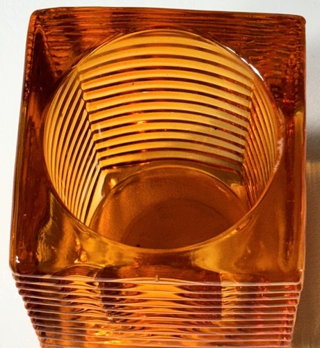 Candle Lamp Orange Ribbed Square Glass Candle Tea Light Holder - Picture 10 of 19
