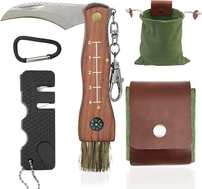 Mushroom Knife with Brush and Foraging Bag Kit Folding Gardening Knife for P