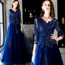 Gorgeous V Neck 3/4 Sleeve Sequins Flowers Evening Dresses Banquet Prom Gown