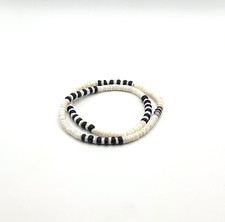 Vintage Appears to Be Puka Shell Necklace, White with Black Accents
