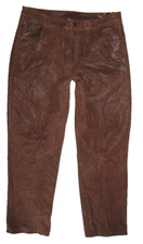 Herren- LEDERJEANS / Nubuk- Lederhose in braun mit Ziernähten in ca. W37 / L32