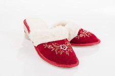 Women Red Eco Suede Slippers Warm Winter Lining Shoes Size 3 4 5 6 7 8 Flip-Flop