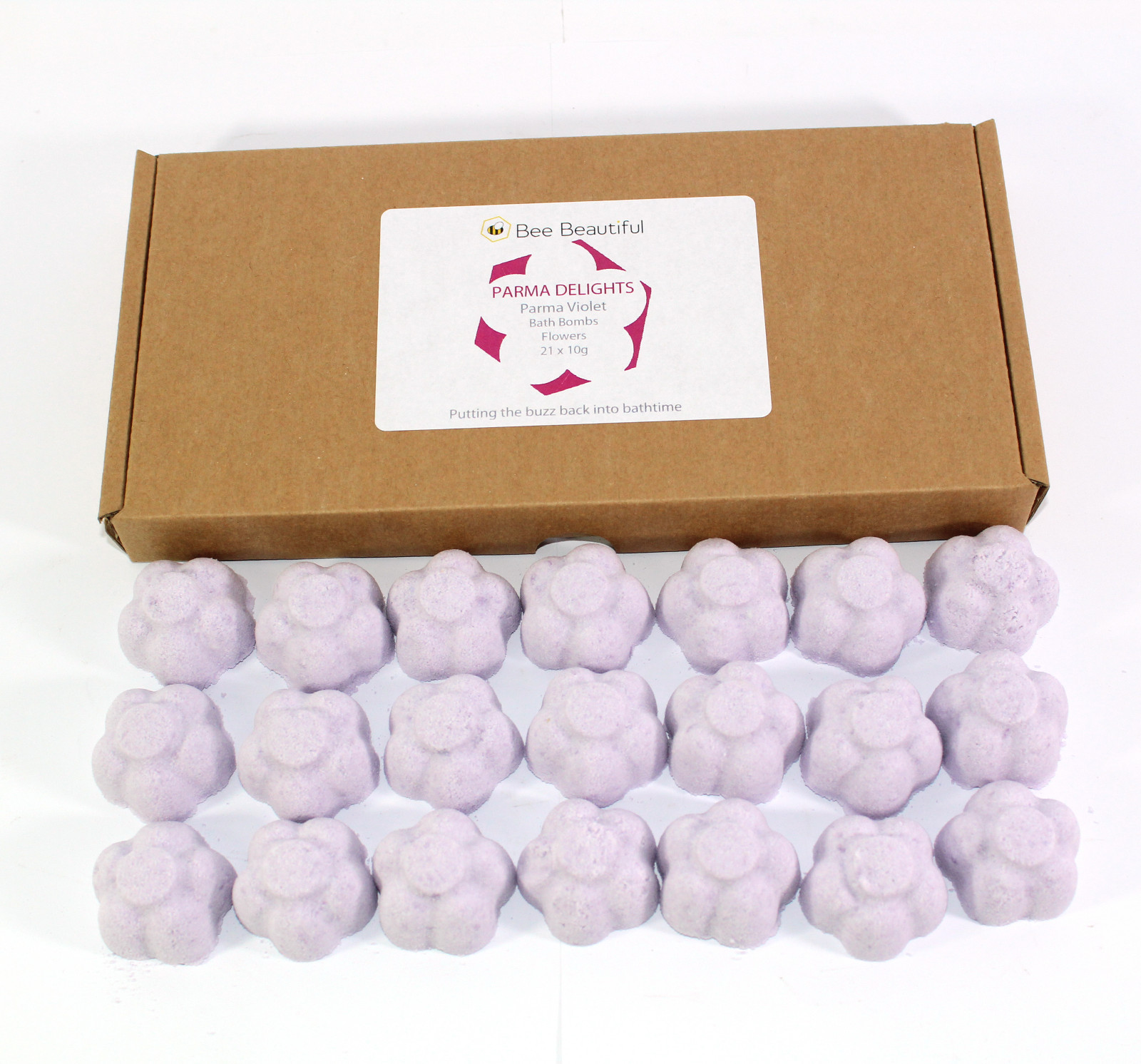 Bath Bombs purple Parma Violet  scented box of 21 x 10g Flowers Bee Beautiful