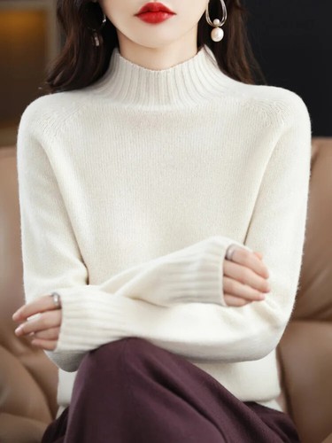 Women’s Pullover Cashmere Sweater Wool Mock-neck Pure Colors Knitwear Female Top - Picture 11 of 34