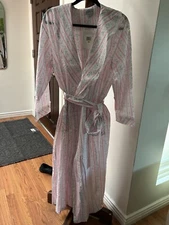 Lanz Of Salzburg Women's Size Medium Pink Floral 100% Cotton Long Length Robe