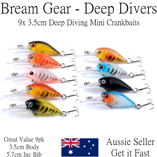 9 Mini Hardbody Crankbaits Deep Diving Fishing Lures Bream Bass 35mm 3.5cm Body - Picture 3 of 4