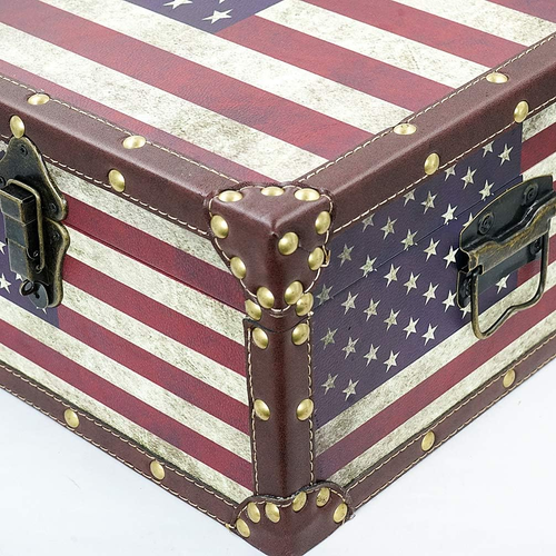 Large Vintage Decorative Storage Trunk - Wooden American Flag Treasure Chest Box - Picture 4 of 9