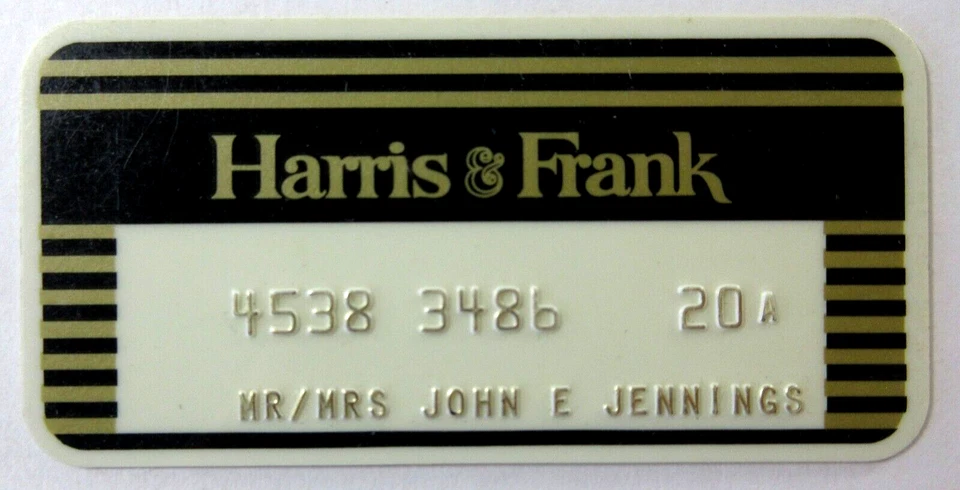 Tarjeta de crédito vintage Harris & Frank Clothing Store del sur de California años 70-80 Foto 2 de 4