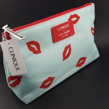 Clinique x Kate Spade Cosmetics Makeup Travel Bag Aqua  Red Lips Print