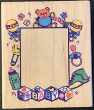 Inkadinkado Baby Theme Frame Rubber Stamp Rattle Bottle Bootie Pacifier